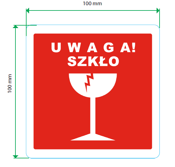 Etykieta ostrzegawcza " UWAGA SZKŁO" 100x100mm